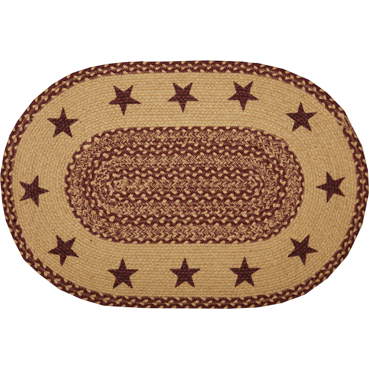 69693-Burgundy-Tan-Jute-Rug-Oval-Stencil-Stars-w-Pad-20x30-image-4