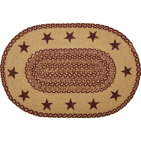 69693-Burgundy-Tan-Jute-Rug-Oval-Stencil-Stars-w-Pad-20x30-image-4