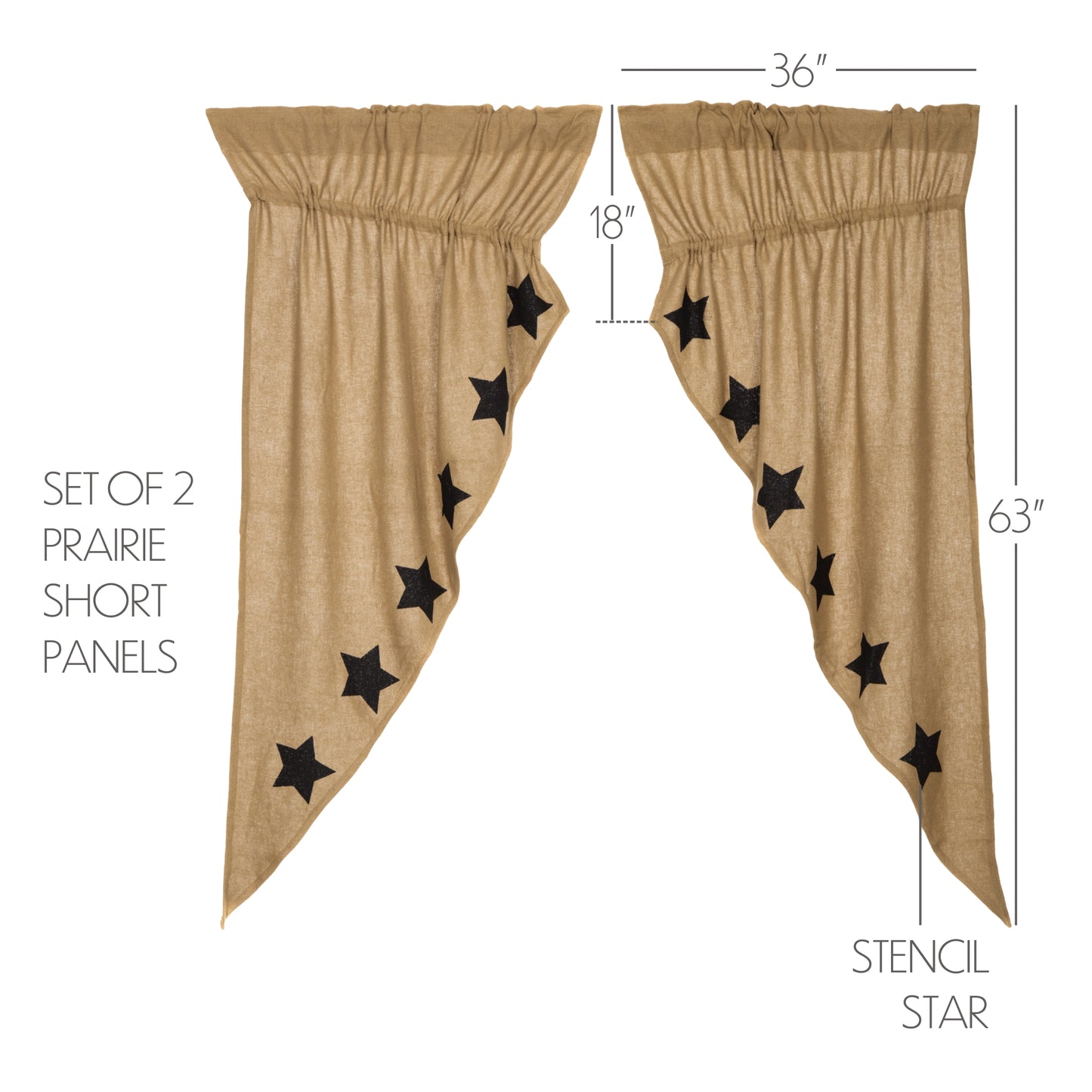 12394-Burlap-w-Black-Stencil-Stars-Prairie-Short-Panel-Set-of-2-63x36x18-image-2