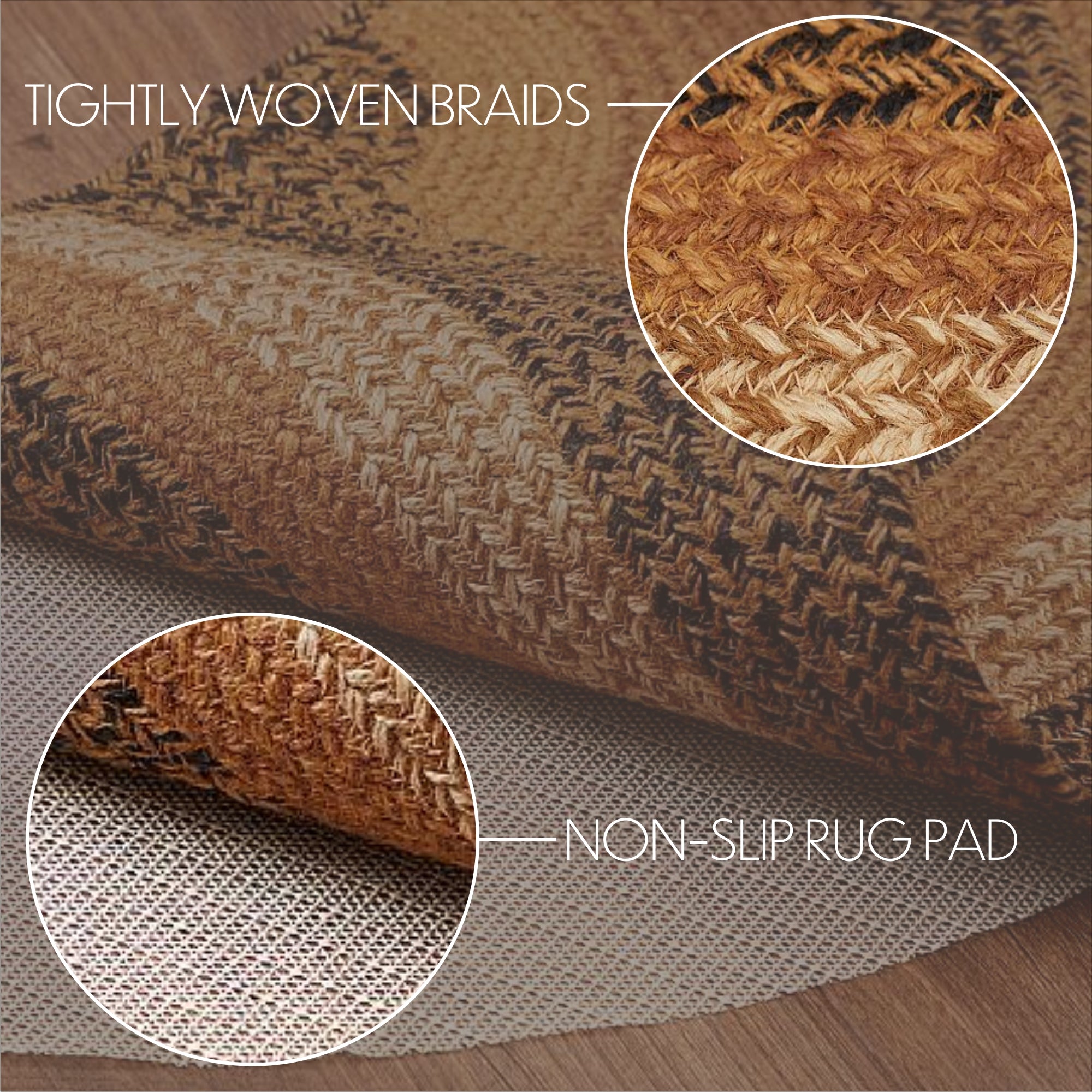 Black & Tan Jute Rug Oval 20×30 with Non-Slip Pad Small Space Floor Mat Black & Tan Jute Rug Oval 20×30 with Non-Slip Pad Small Space Floor Mat