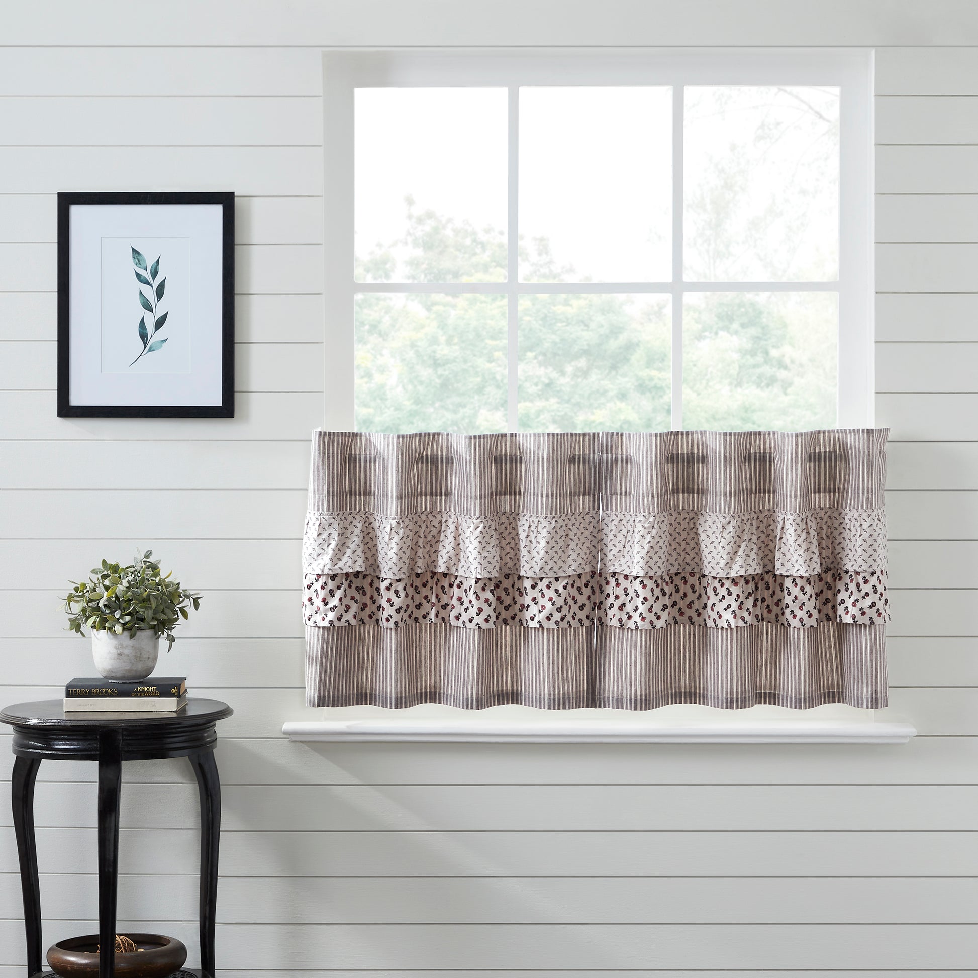 Farmhouse Tier Set Florette Ruffled Striped Country Cafe Kitchen Curta Vhc Brands Home Decor