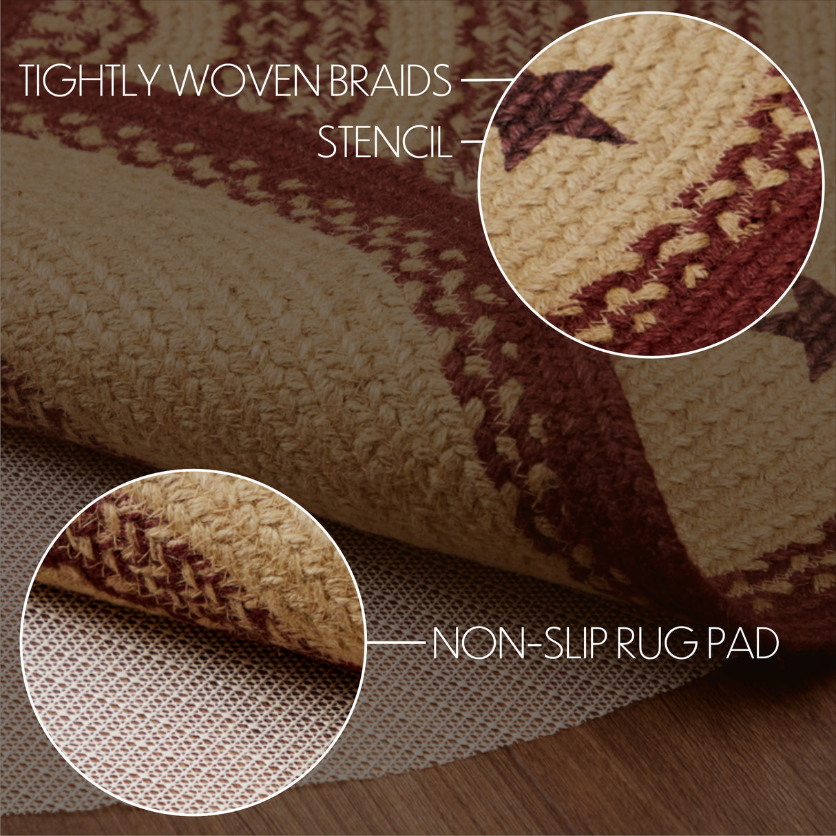 70706-Burgundy-Tan-Jute-Rug-Half-Circle-Stencil-Stars-w-Pad-16.5x33-image-3