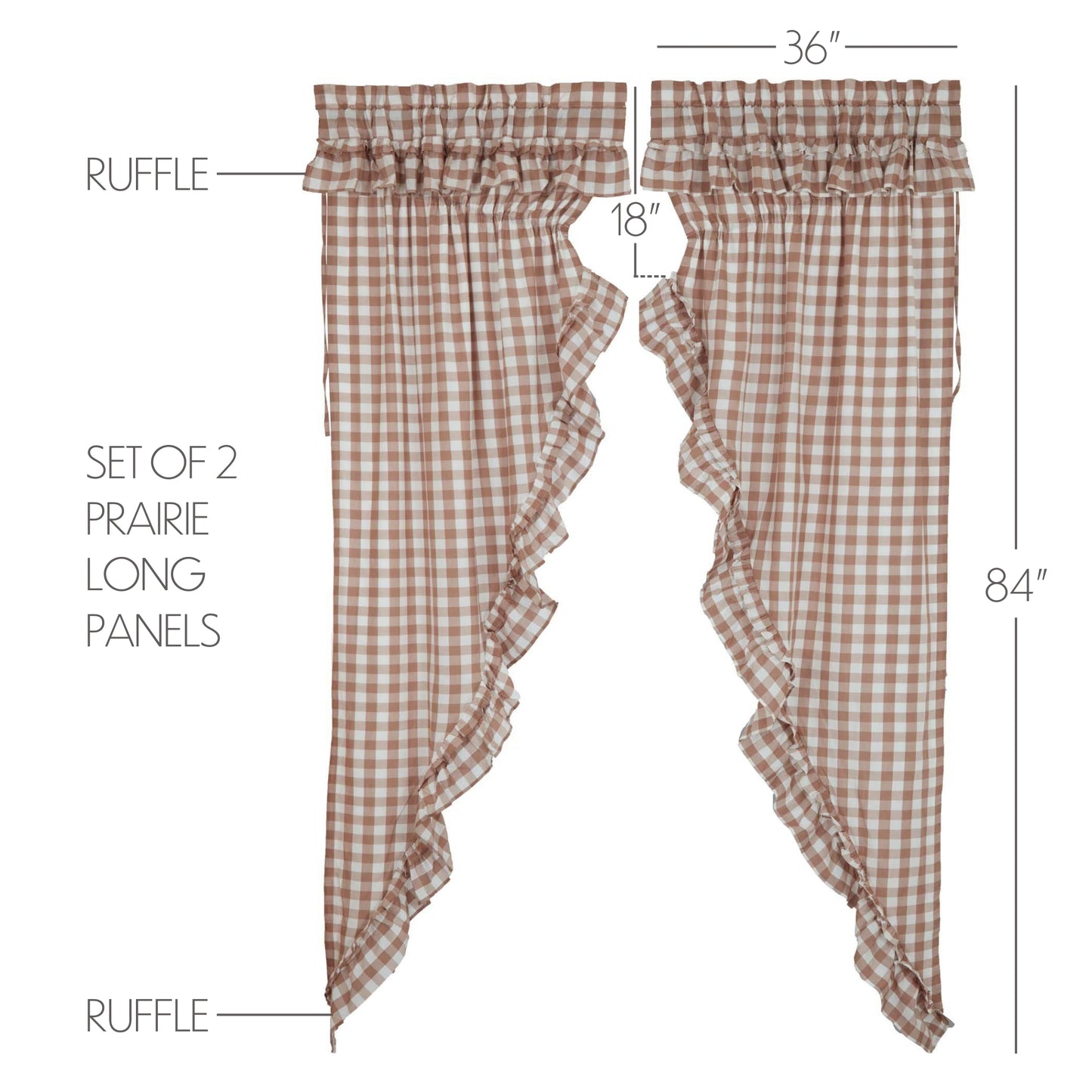 Annie Buffalo Check Farmhouse Ruffled Prairie Panel Window Curtain Set VHC Brands