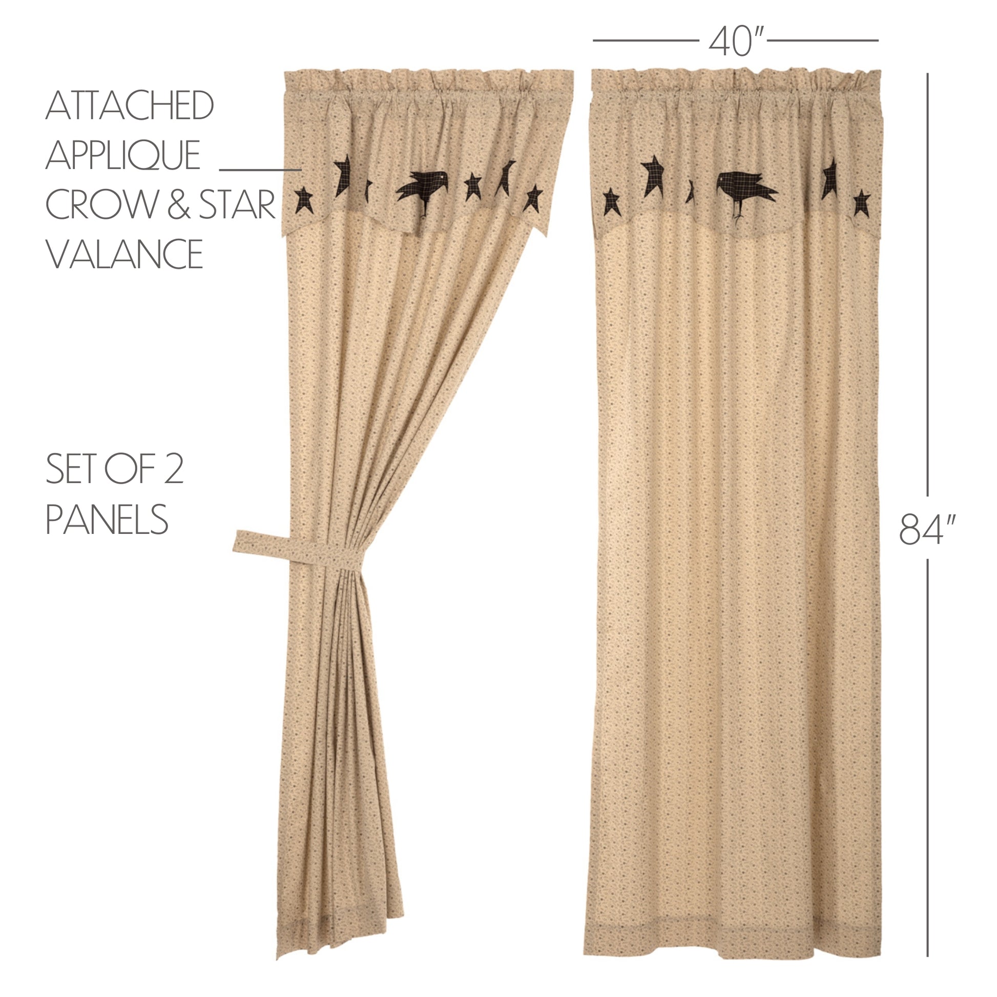 45791-Kettle-Grove-Panel-with-Attached-Applique-Crow-and-Star-Valance-Set-of-2-84x40-image-1