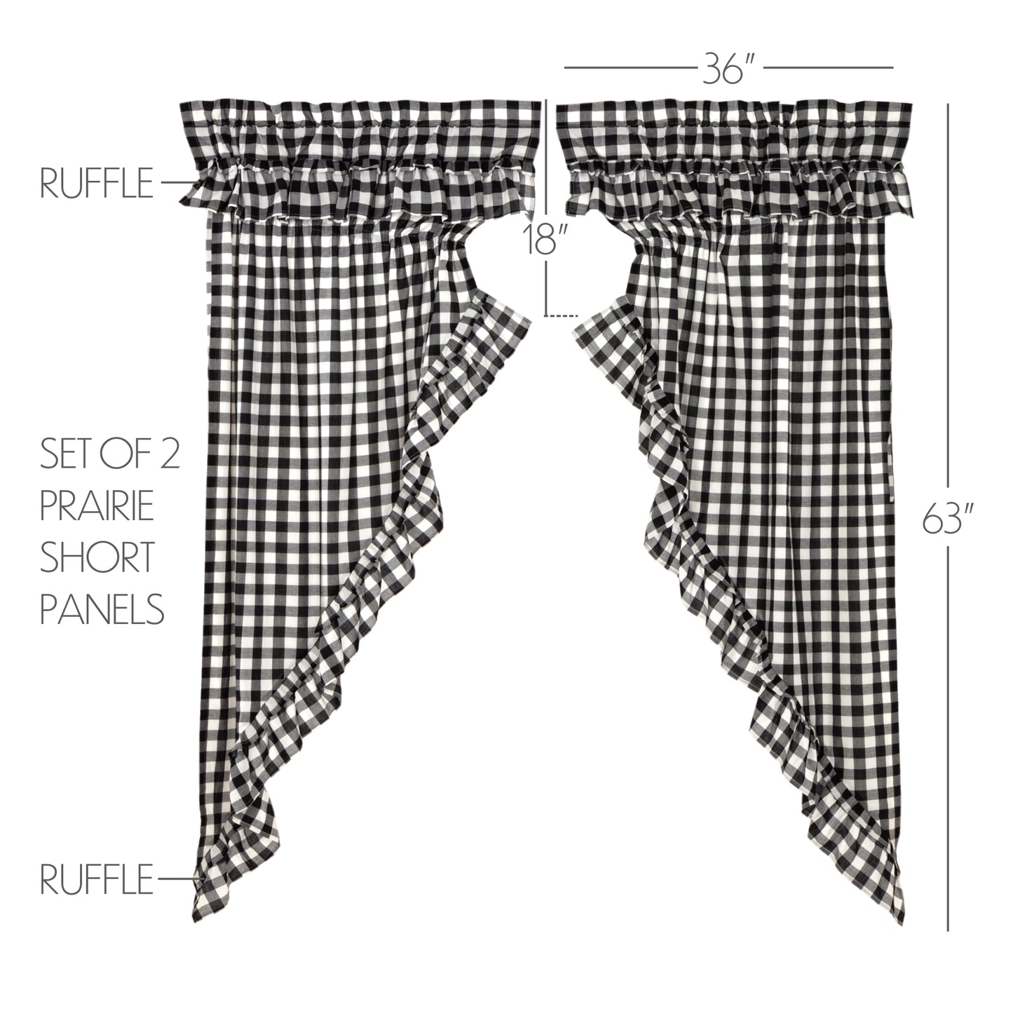 Annie Buffalo Check Farmhouse Ruffled Prairie Panel Window Curtain Set VHC Brands