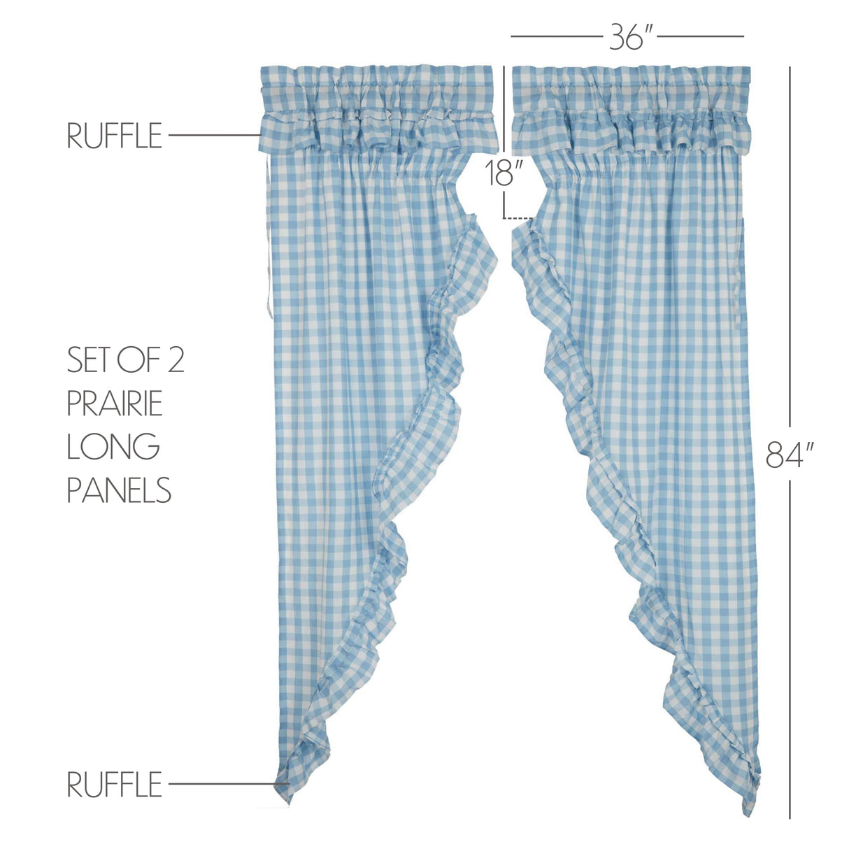 Annie Buffalo Blue Check Ruffled Prairie Long Panel Set of 2 84x36x18