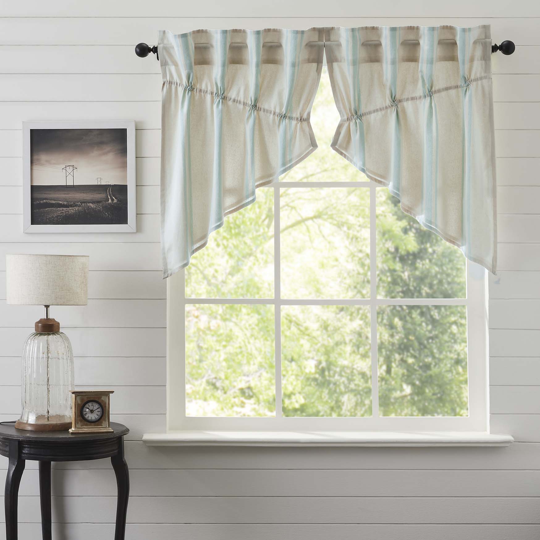 VHC Brands Grain Sack Stripe Kitchen Window Curtains - Thumbnail 2