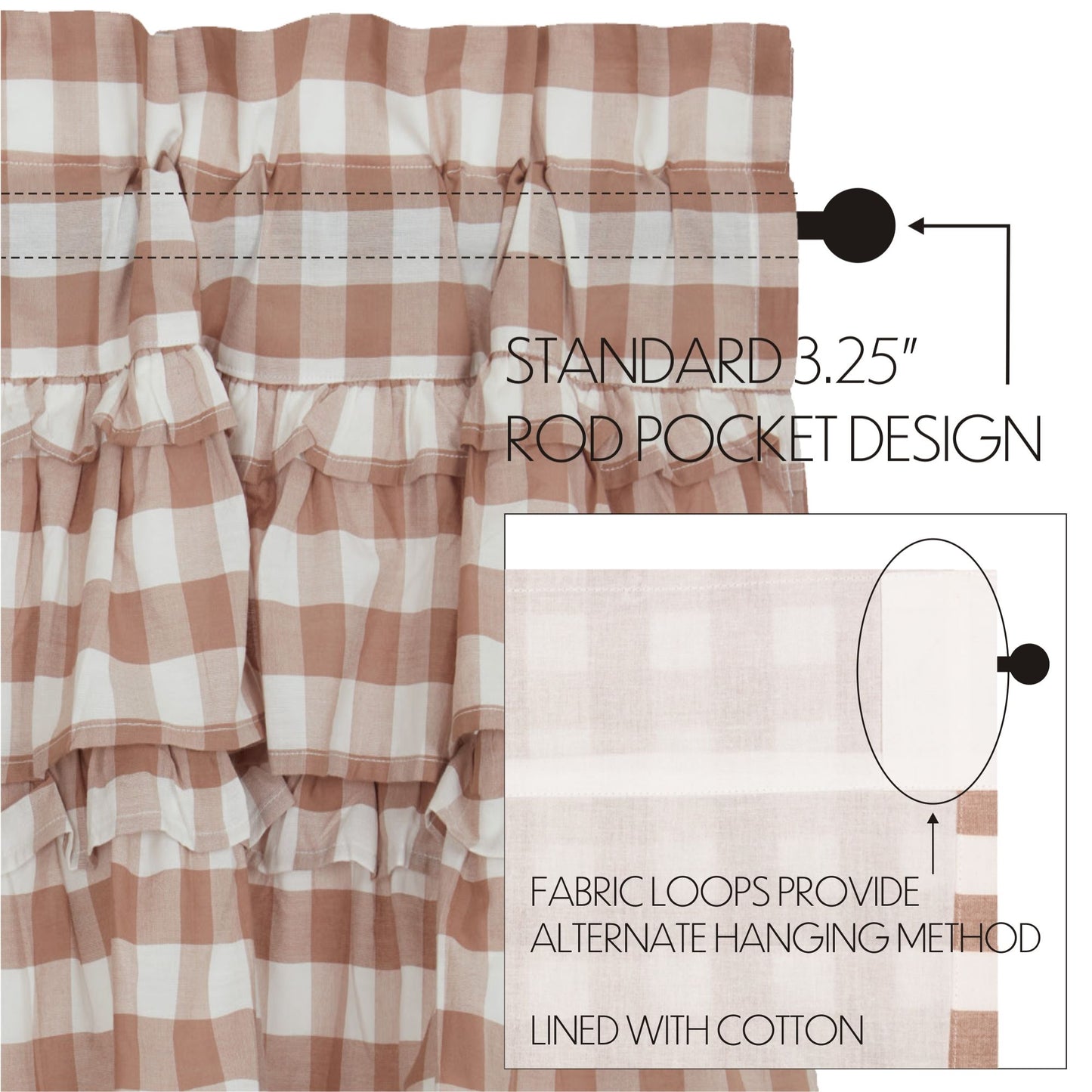 Annie Buffalo Check Farmhouse Ruffled Prairie Panel Window Curtain Set VHC Brands