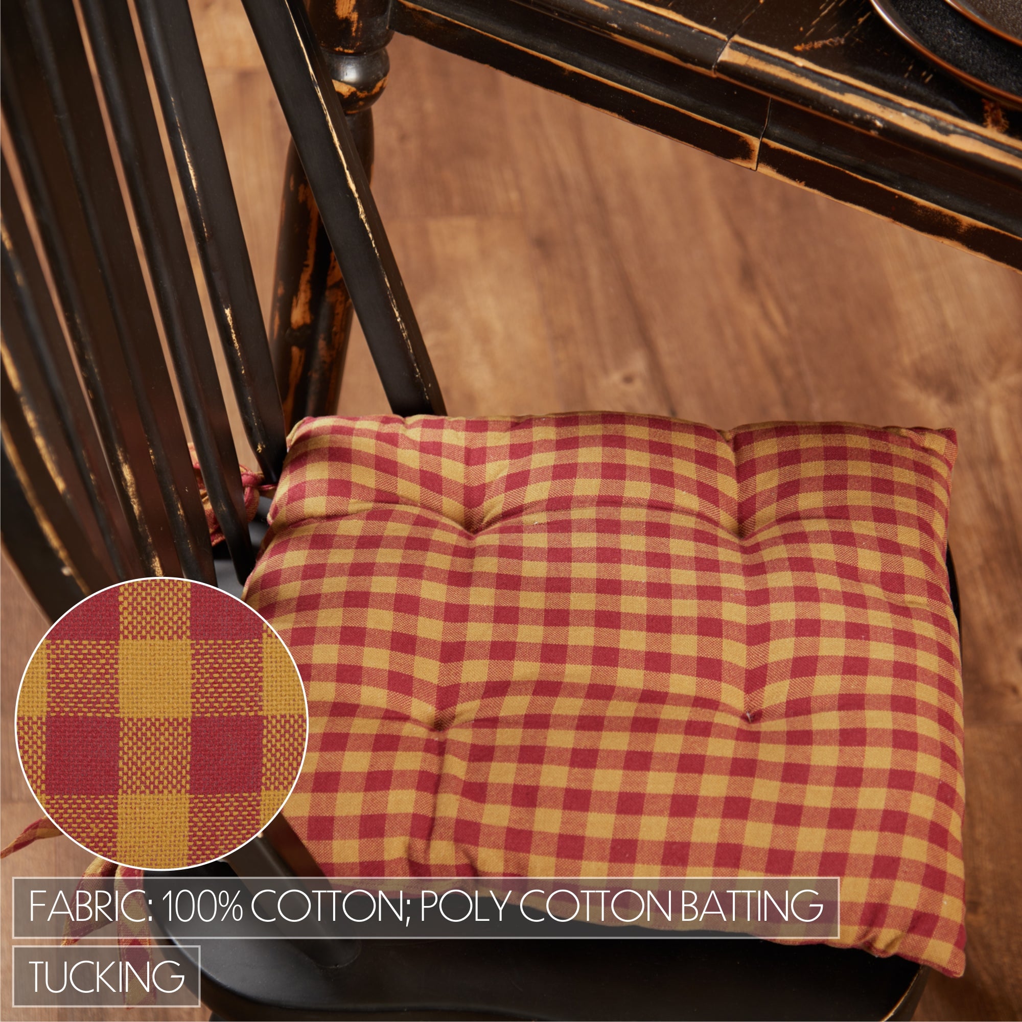 Primitive Chair Pad Country Check Seat Cushion VHC Brands VHC