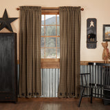 VHC Brands Primitive 84x40 Black & Tan Check Window Curtains – Rod Pocket, Pair
