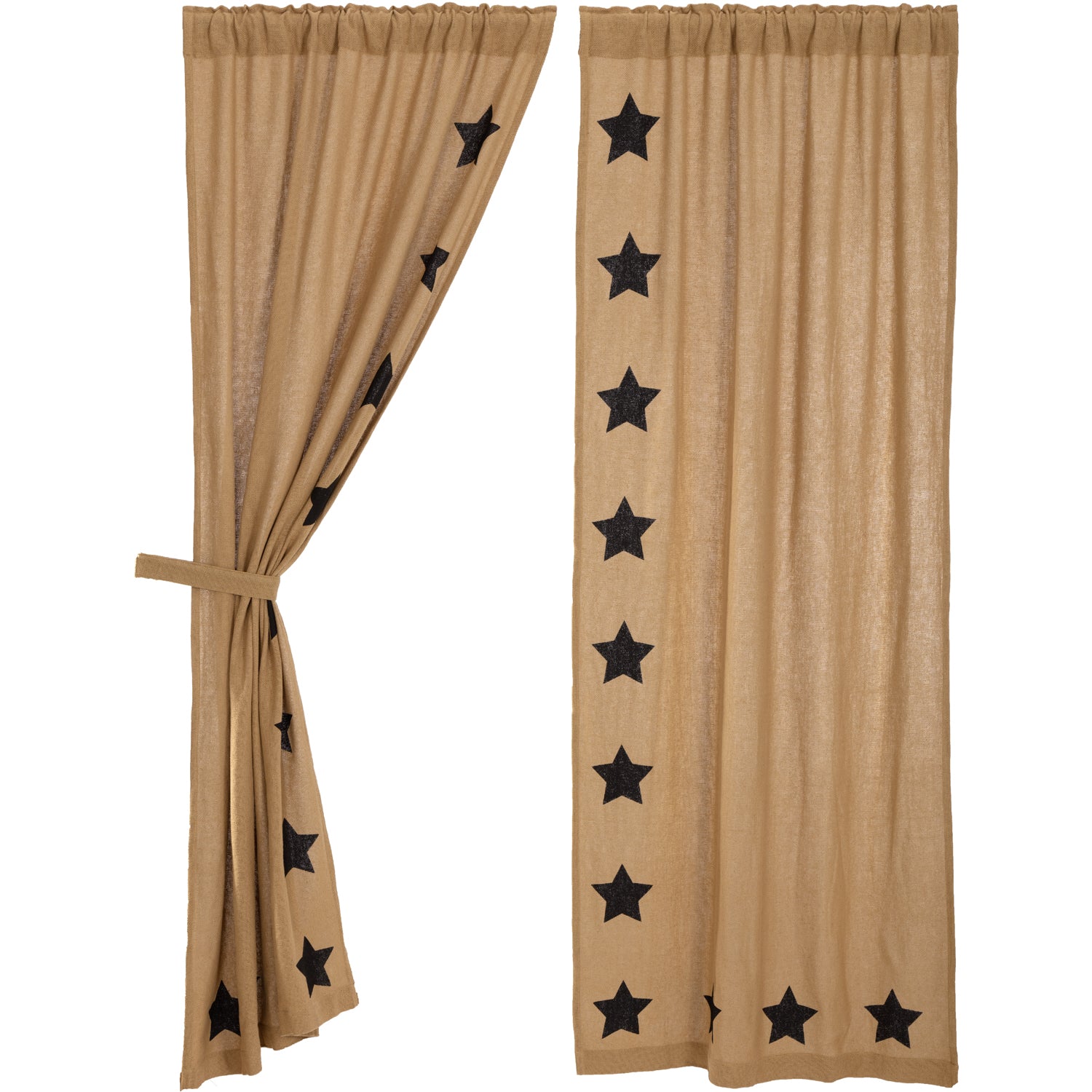 VHC Brands Burlap Stencil Stars Curtain Panel - Thumbnail 3