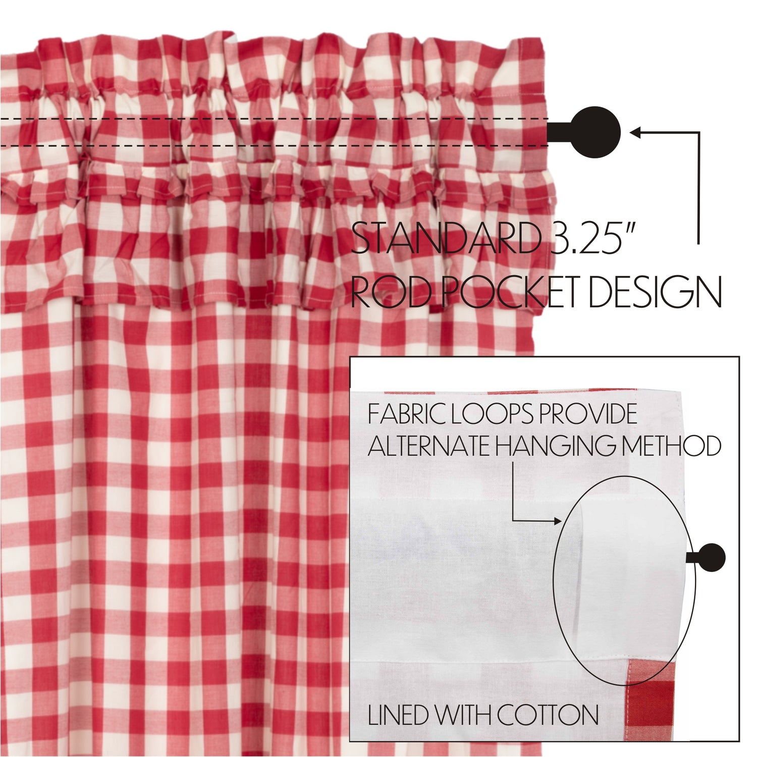 VHC BRANDS Annie Buffalo Check Gray White 40 In. W X 84 In. L Cotton Light Filtering Rod Pocket Farmhouse Window Curtain Pair 40458 VHC BRANDS Annie Buffalo Check Gray White 40 In. W X 84 In. L Cotton Light Filtering Rod Pocket Farmhouse Window Curtain Pair 40458
