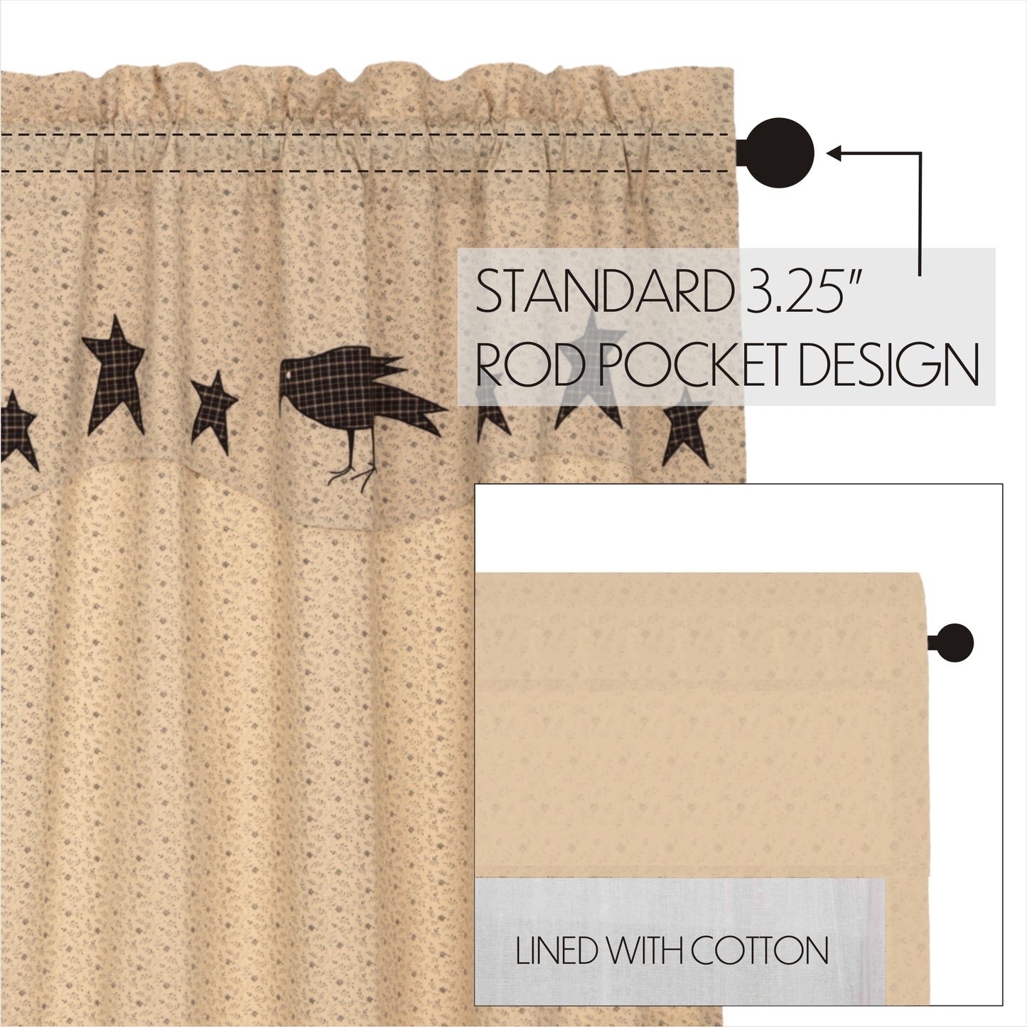 45792-Kettle-Grove-Short-Panel-with-Attached-Applique-Crow-and-Star-Valance-Set-of-2-63x36-image-4