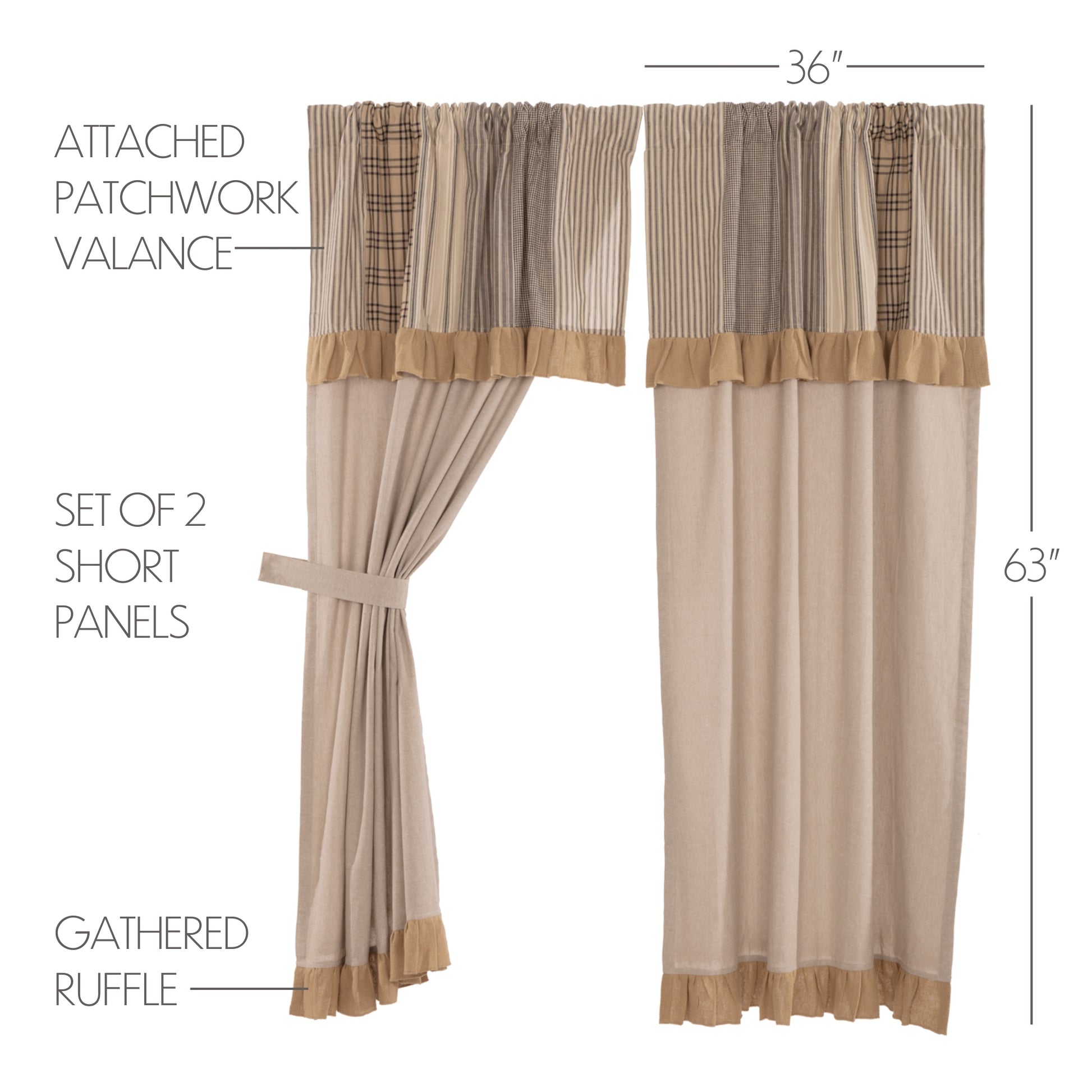 45799-Sawyer-Mill-Charcoal-Chambray-Solid-Short-Panel-with-Attached-Patchwork-Valance-Set-of-2-63x36-image-1