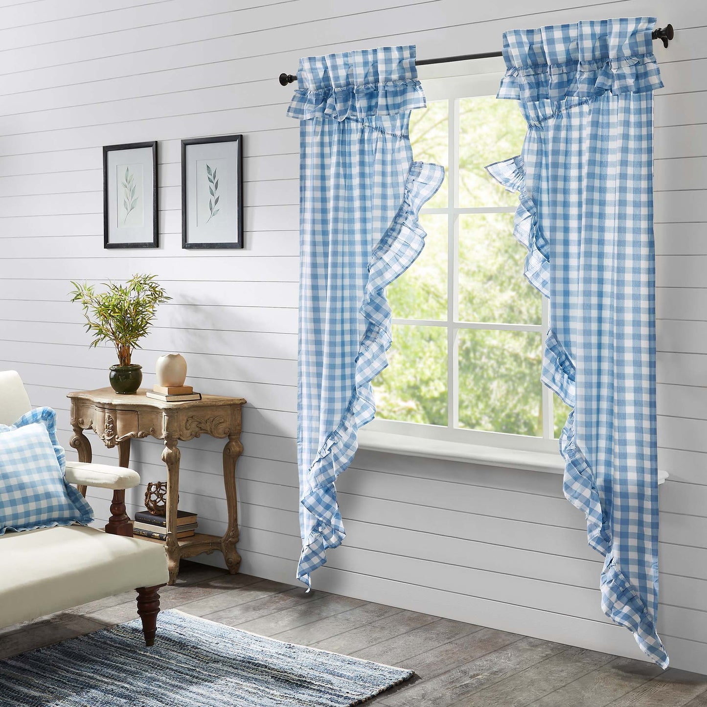 Annie Buffalo Check Farmhouse Ruffled Prairie Panel Window Curtain Set VHC Brands