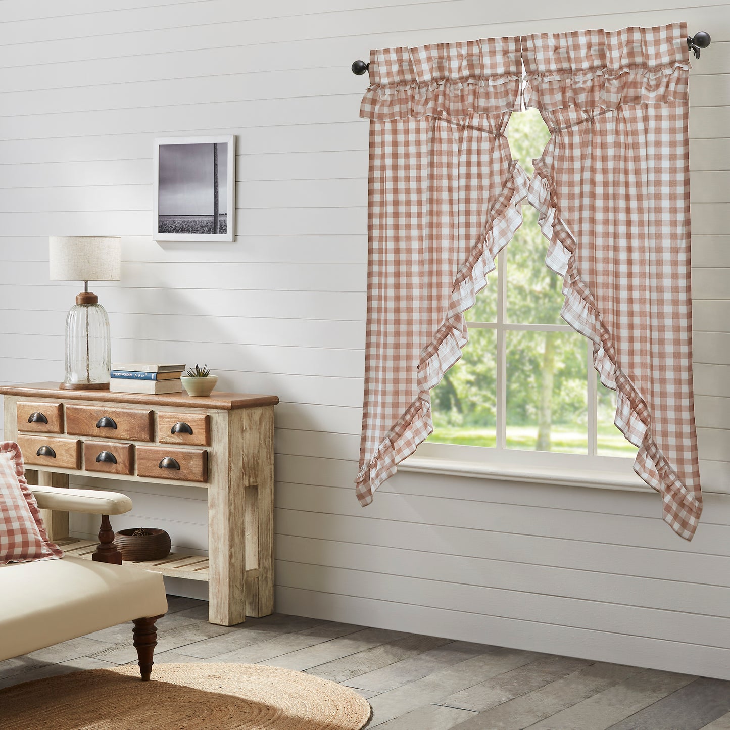 Annie Buffalo Check Farmhouse Ruffled Prairie Panel Window Curtain Set VHC Brands